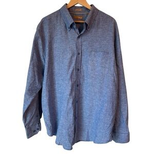Bruno Men's Blue Button-Up Washable Linen Shirt, XL